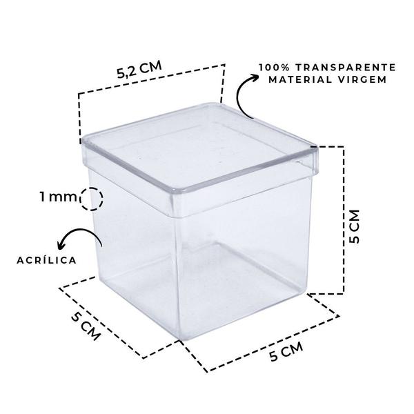 Imagem de Caixinha Acrílica Com Tampa Transparente 5x5 50 Unidades