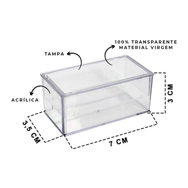 Imagem de Caixinha Acrílica Retangular 7x3cm Transparente 100 Unidades