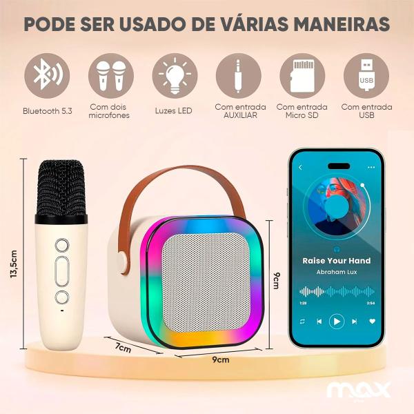 Imagem de Caixinha Caixa de Som Karaokê Infantil Com 02 Microfones Sem fio Bluetooh 