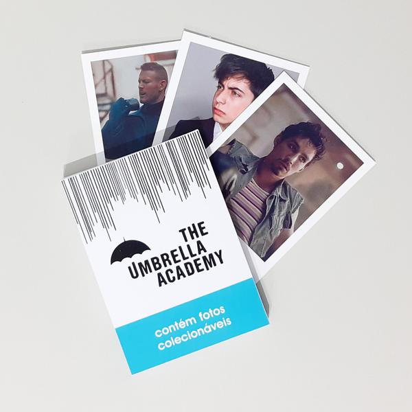 Imagem de caixinha com 8 fotos colecionáveis the umbrella academy bijuxpop polaroids