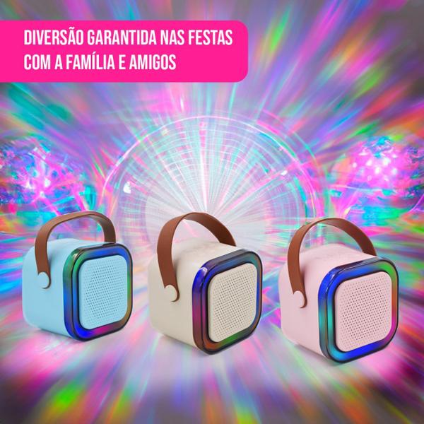 Imagem de Caixinha de Som Bluetooth C/ 2 Microfones Sem fio Portátil Karaokê Música Led RGB