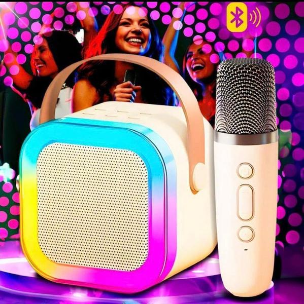 Caixinha de som Karaoke com microfone led RGB bluetooth muda voz colorida - Xtrad Imagem de Caixinha de som Karaoke com microfone led RGB bluetooth muda voz colorida