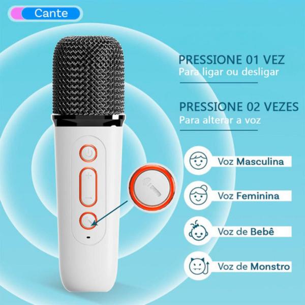 Caixinha de Som Muda Voz Microfone Karaoke Bluetooth Infantil - SAHS Imagem de Caixinha de Som Muda Voz Microfone Karaoke Bluetooth Infantil