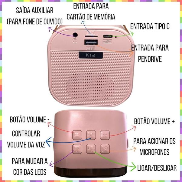 Imagem de Caixinha Som C/2 Microfone Bluetooth S/ Fio Karaoke Infantil