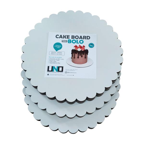 Imagem de Cake Board Para Confeitaria Bolo Mdf 3mm Borda Ondulado Ø 21 26 31cm Kit Com 60 Uno