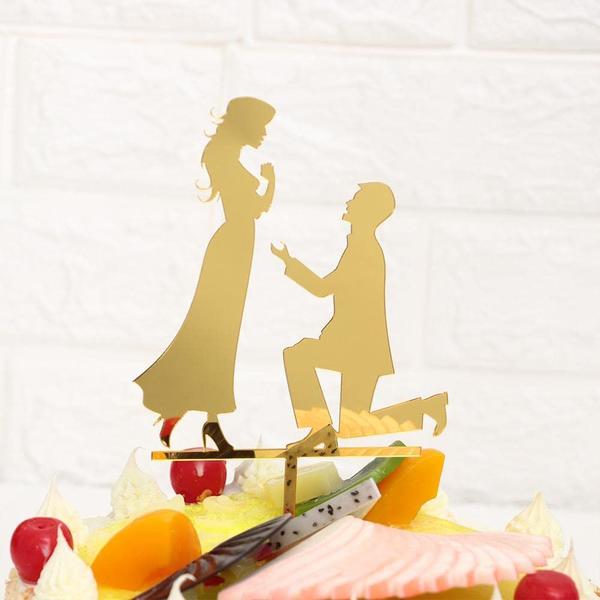 Imagem de Cake Topper HomeSoGood Wedding Bride Groom Acrílico Dourado 16 cm