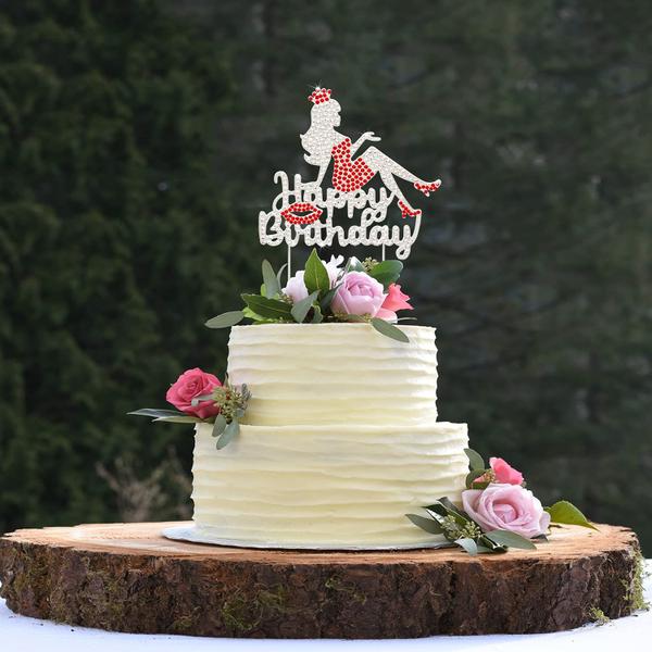 Imagem de Cake Topper LINGTEER Feliz Aniversário Crown Queen Lady Red