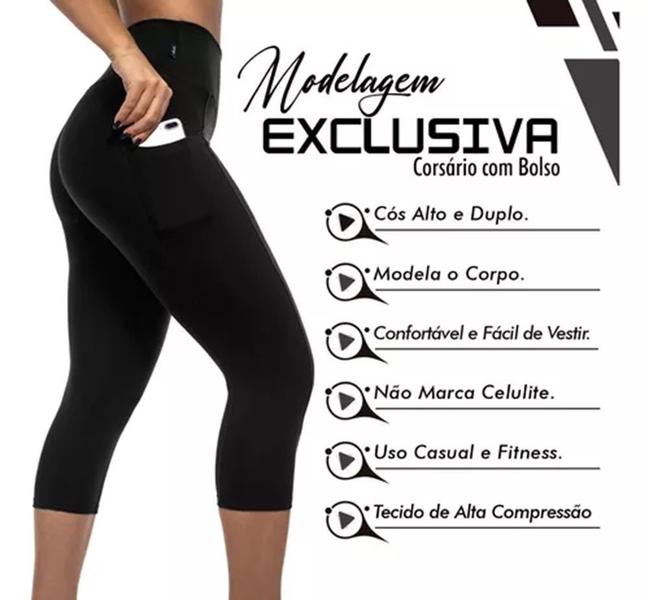 Imagem de Calça Corsario Legging Cintura Alta Academia Dry Reforçada Toque Aveludado