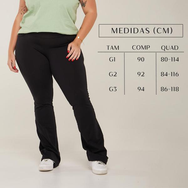 Imagem de Calça Feminina Flare Bailarina Grossa Plus Size K2b Original Suplex Boca de Sino Academia Cintura Alta