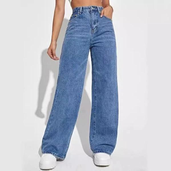 Calça Jeans Feminina Cintura Alta Perna Larga, Soltinha e