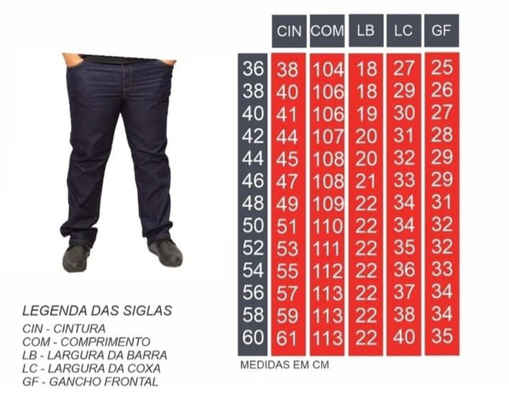 Tabela De Medidas Calça CalÇa Jeans Masculina Tamanho 46 Calça