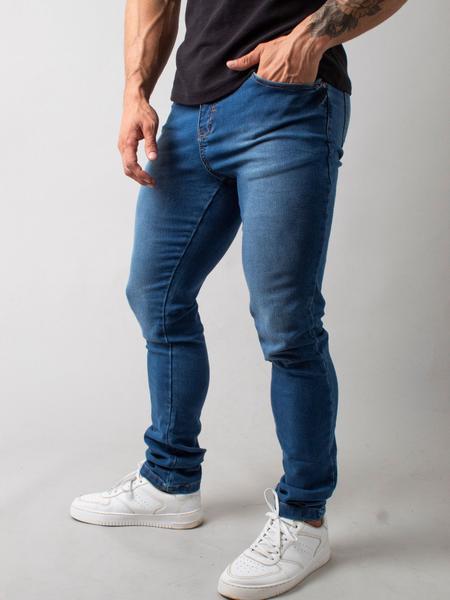 Calça jeans masculina escuro médio com elastano - patricia ribeiro Calça jeans masculina escuro médio com elastano - patricia ribeiro