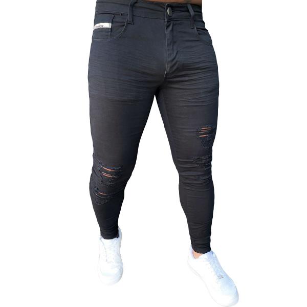 Calça Rasgada CalÃ§a Preta Slim Masculina Calça Preta Rasgada
