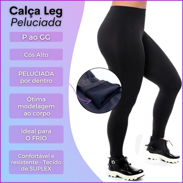 Imagem de Calça Leg Feminina Forrada Peluciada Cós Alto de Inverno