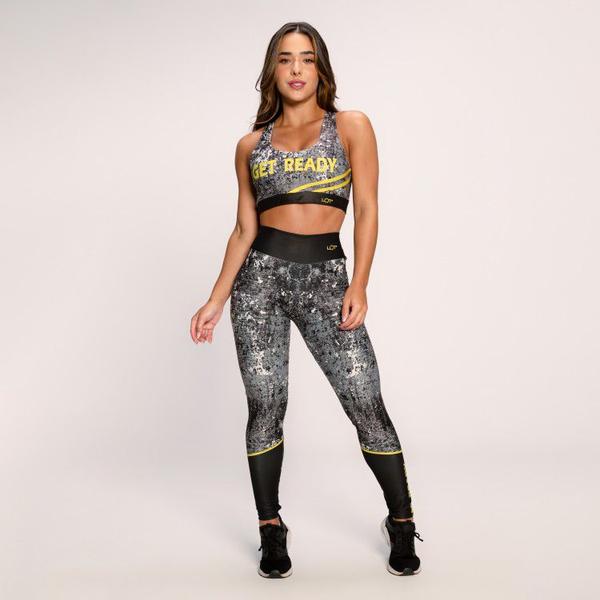 Imagem de Calça Legging Academia Suplex Estampado Cinza Preto e Amarel