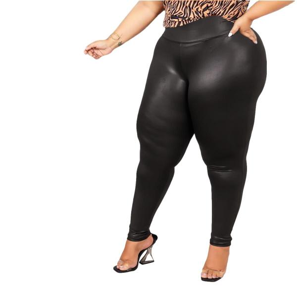 Imagem de Calça Legging Cirre Cintura Alta Fitness Plus Size Brilho Molhado Balada Festa 2911