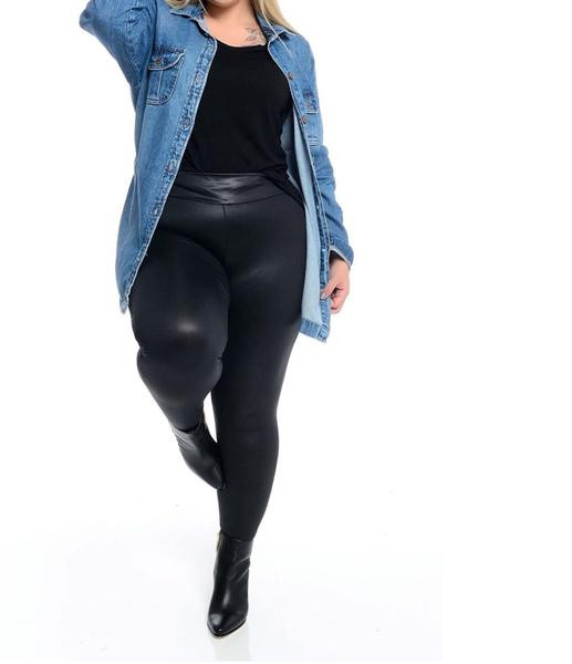 Imagem de Calça Legging Cirrê Plus Size G1 G2 G3 G4 Suplex Cós Alto Imita Couro Bilhoso Molhado Feminina