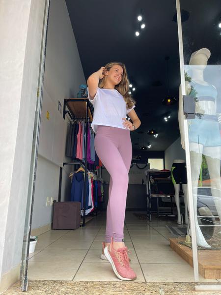 Imagem de Calça Legging Cós alto Poliamida Compressão Fitness Proteção Solar Rosa Matte