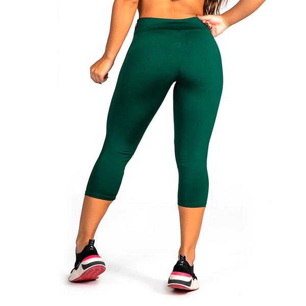 Imagem de Calça legging curta Capri feminina cintura alta liso esportiva básica 