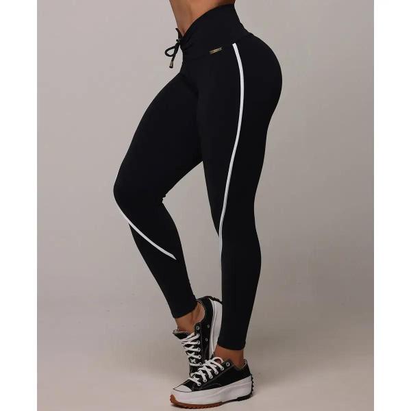 Imagem de Calça Legging Empina Bumbum com Viés Preta com Branco