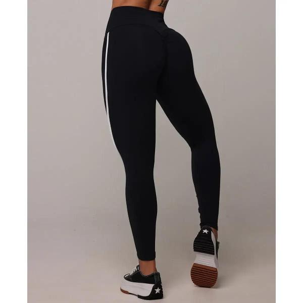 Imagem de Calça Legging Empina Bumbum com Viés Preta com Branco