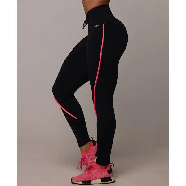 Imagem de Calça Legging Empina Bumbum com Viés Preta com Rosa Neon