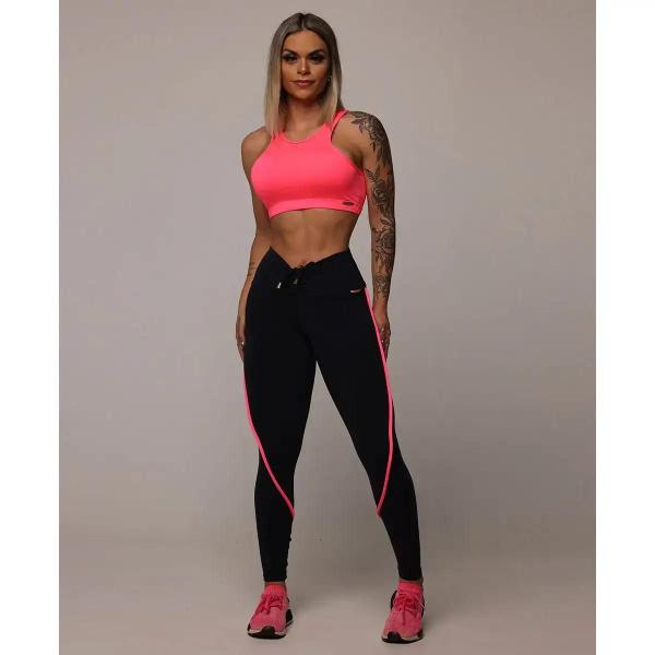 Imagem de Calça Legging Empina Bumbum com Viés Preta com Rosa Neon