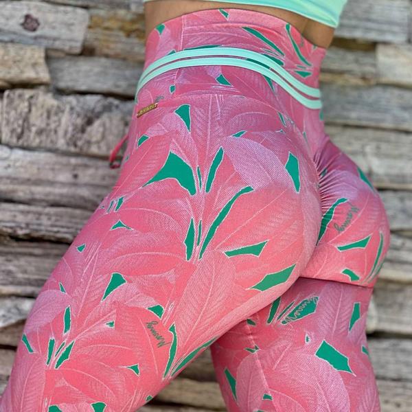 Imagem de Calca Legging Empina Bumbum Folhagem Compose Rosa Exclusiva