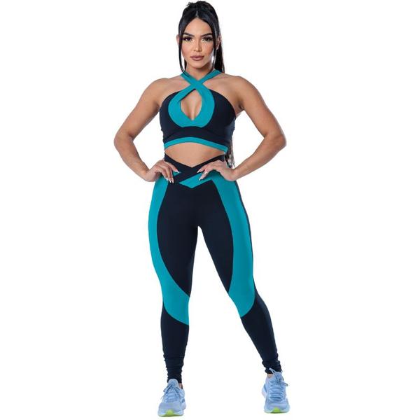 Imagem de Calça Legging Esportiva Poliamida Cós e Top Com Bojo 