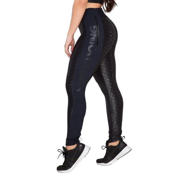 Imagem de Calça Legging Feminina Cirrê Bolha 3D Poliamida Compressão Fitness Academia Cintura Alta Grossa