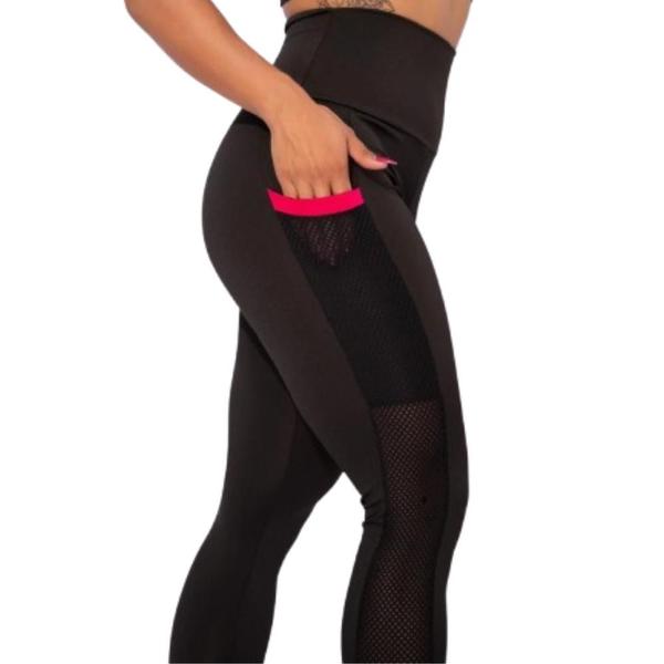 Imagem de Calça Legging Feminina De Academia Com Bolso Lateral Cintura Alta Fitness Zero Transparência