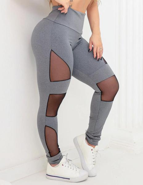 Imagem de Calça Legging Feminina Fitness com Recortes em Tule - Fitmoda