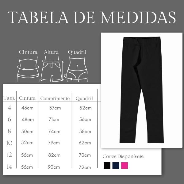 Imagem de Calça Legging Feminina Infantil Cotton Cós Elastico Macia Flexivel