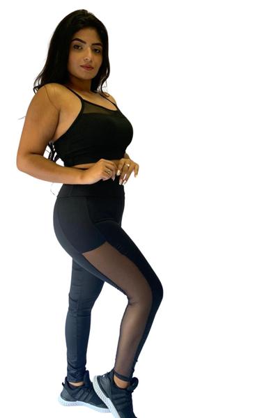 Imagem de Calça legging feminina tule na lateral academia e ginástica TB moda fitness