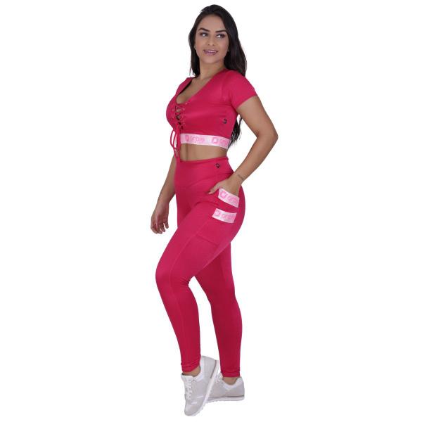 Imagem de Calça Legging Fitness Bolso Recortes Poliamida Fio Brilho