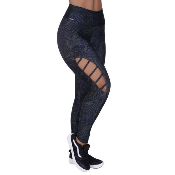 Imagem de Calça legging fitness cirrê estampado detalhe tiras vazada perna orbis - verde