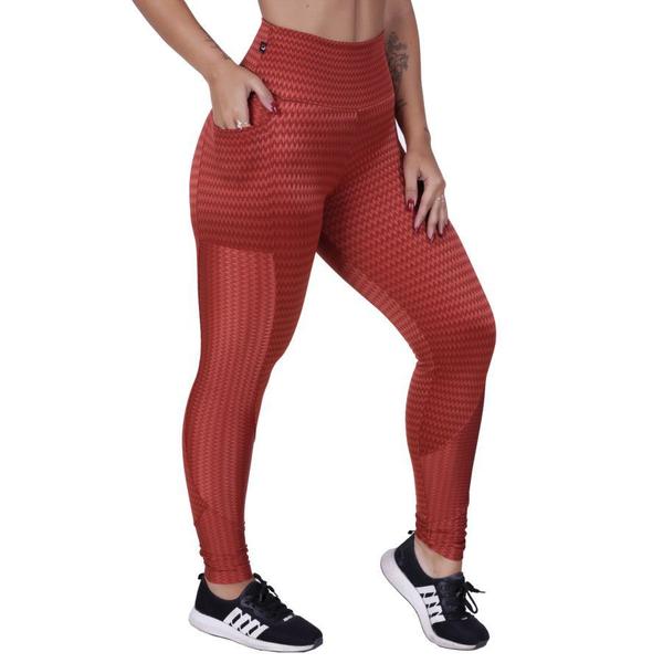 Imagem de Calça Legging Fitness Feminina Com Bolso Cirrê Textura Brilho Orbis - COBRE, M