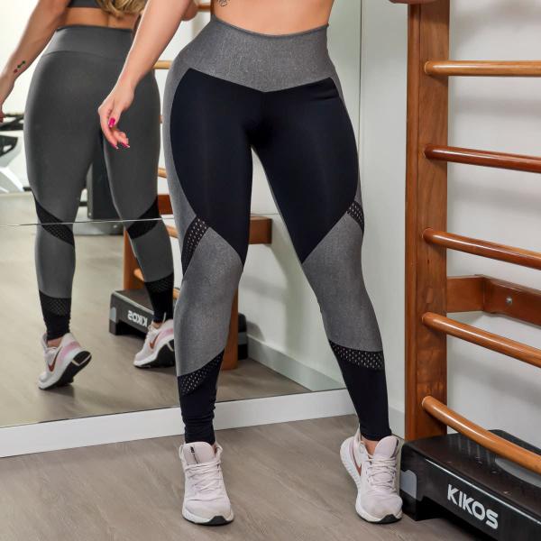 Imagem de Calça Legging Fitness Feminina com Recortes em Tela - Fitmoda