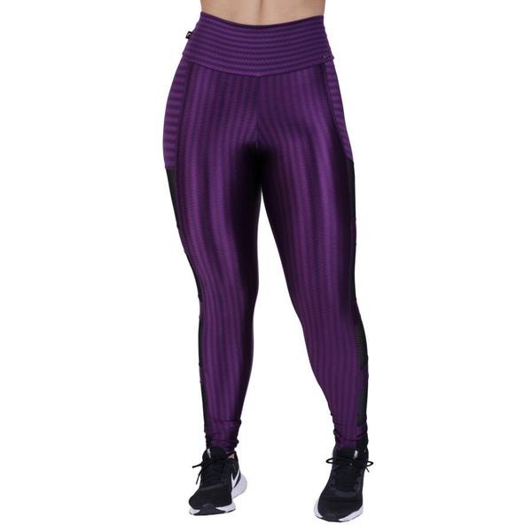 Imagem de Calça Legging Fitness Orbis Cirrê 3D Detalhe em Tela Na Lateral Feminina - M, Roxo