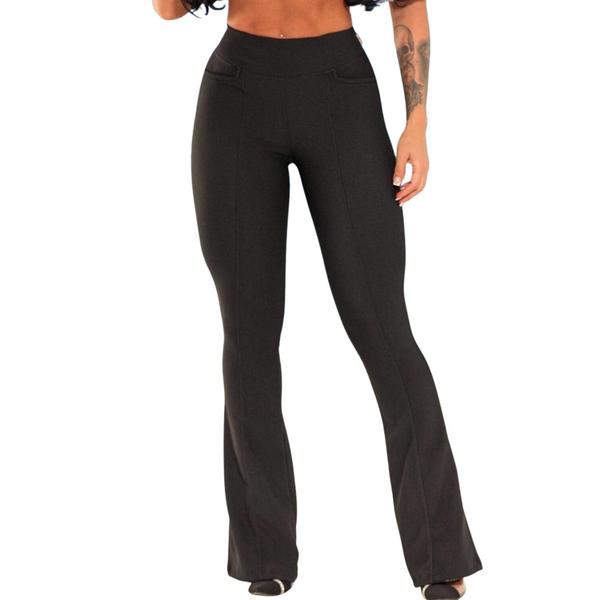 Imagem de Calça Legging Flare Feminina malha Pop Trabalho Casual Bailarina Preta