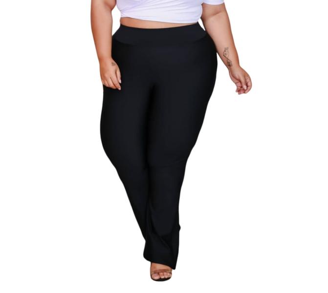 Imagem de Calça Legging Flare Flanelada Feminina Plus Size Cintura alta - Preto