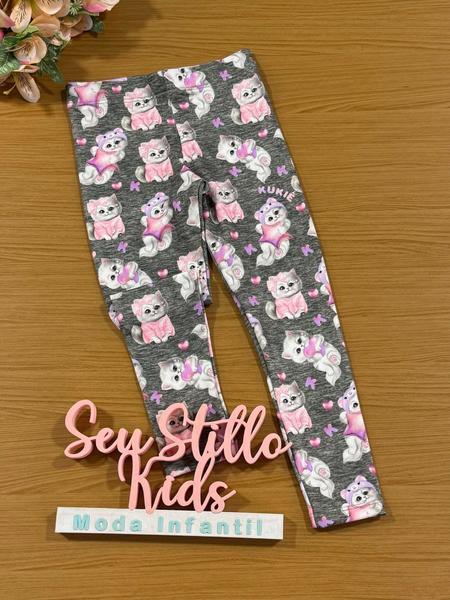 Imagem de Calça Legging Infantil Kukie Inverno Térmica Cinza Gatinha