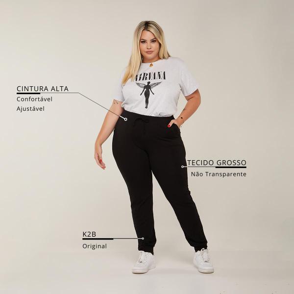 Imagem de Calça Legging Jogger Plus Size K2B Preta Feminina Confortável Cintura Alta