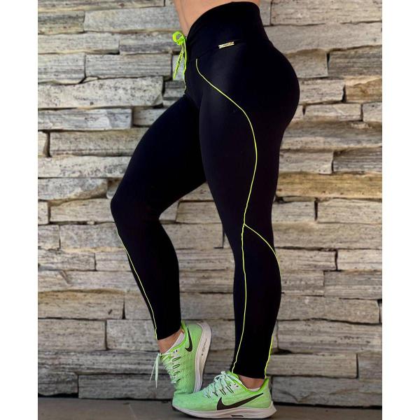 Imagem de Calça Legging Linear Empina Bumbum Preta com Amarelo Neon