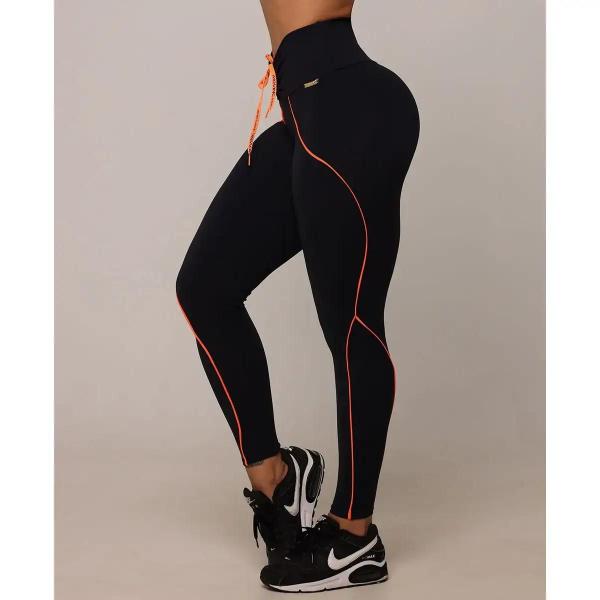 Imagem de Calça Legging Linear Empina Bumbum Preta com Laranja Neon