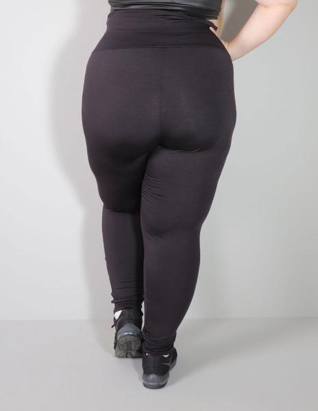 Imagem de Calça Legging Plus Size Punho Preta Cós Alto com Cirrê 