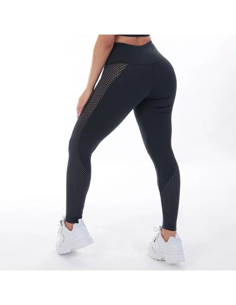 Imagem de Calca Legging Preta com Recortes em Tela de Poliamida Fitmoda