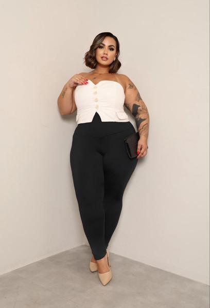 Imagem de Calça Legging Preta Plus Size Cintura Alta AntiTransparência Cos alto Extra grande