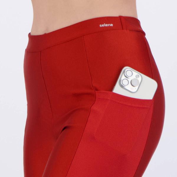 Imagem de Calça Legging Selene Com Recorte e Bolso Lateral Feminina Vermelha