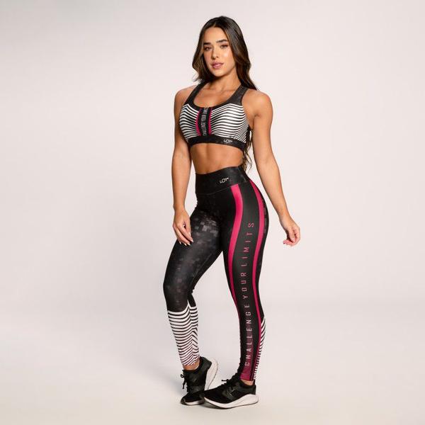 Imagem de Calça Legging Suplex Estampado Preta Branco e Rosa Challenge